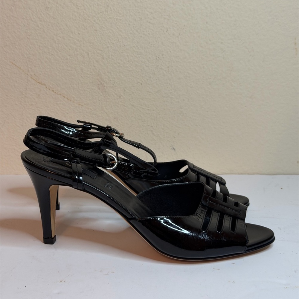 Bally Black Patent Leather Heeled Sandals Size 37 EUR